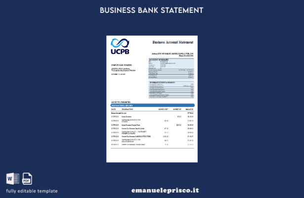 modello di estratto conto della società bancaria UCPB in stile verificato Modell